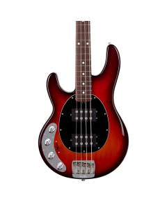 Left handed StingRay bass with burnt amber finish and two humbuckers
