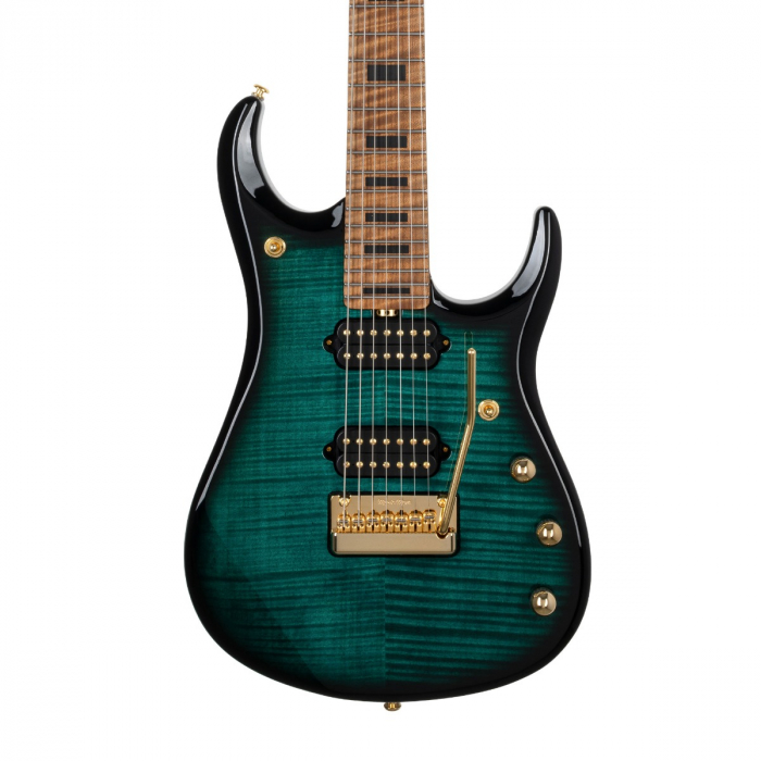 Ernie Ball Music Man JP15 7 String - Teal Burst - Roasted Maple Neck with  Block Inlays